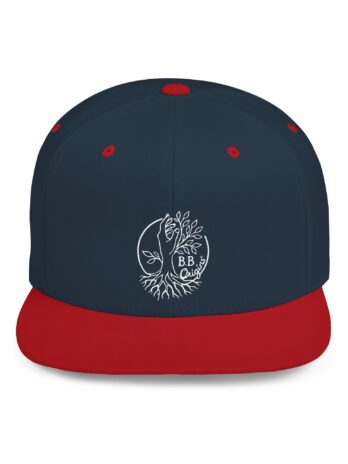 Snapback Hat — Minimal Floral Crest Embroidered Flat Bill Cap